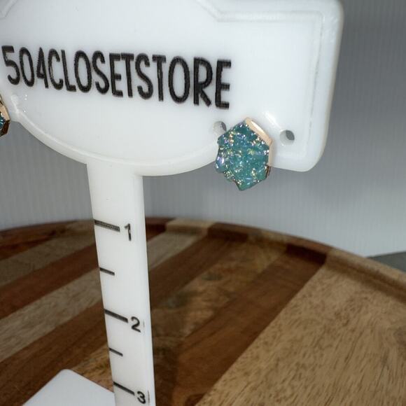 Park Lane "HAILEE" Pierced Earrings‎ GOLD w/ Blue Druzy Stones Studs New - Picture 9 of 9